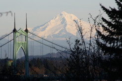 Photo: Mt. Hood behind the St. Johns bridge, Portland, OR.